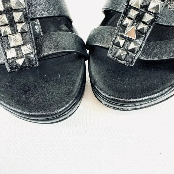 Rachel Roy DALYCE Black Leather Studded Platform Heel Ankle Strap Sandal 7.5